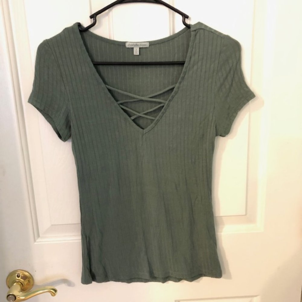 Charlotte Russe Lace Up T Shirt Green Size S
